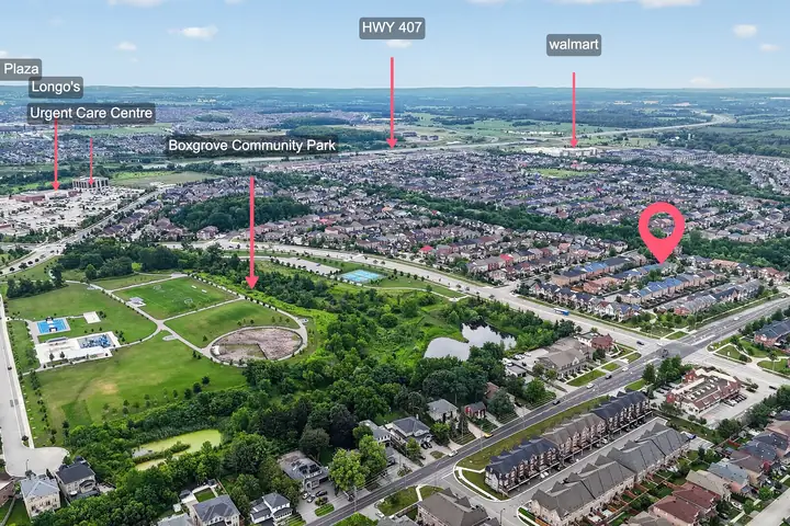 Aerial with nearby amenities labelled