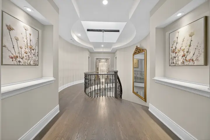 Upper hallway under a skylight