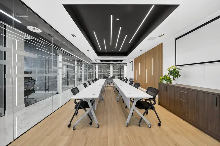 Office boardroom with a lit ceiling feature