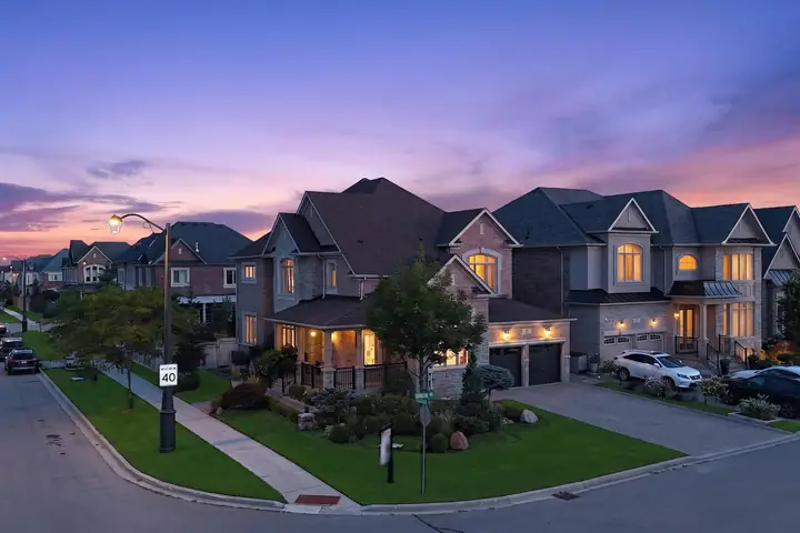 Corner lot on a quiet street at twilight